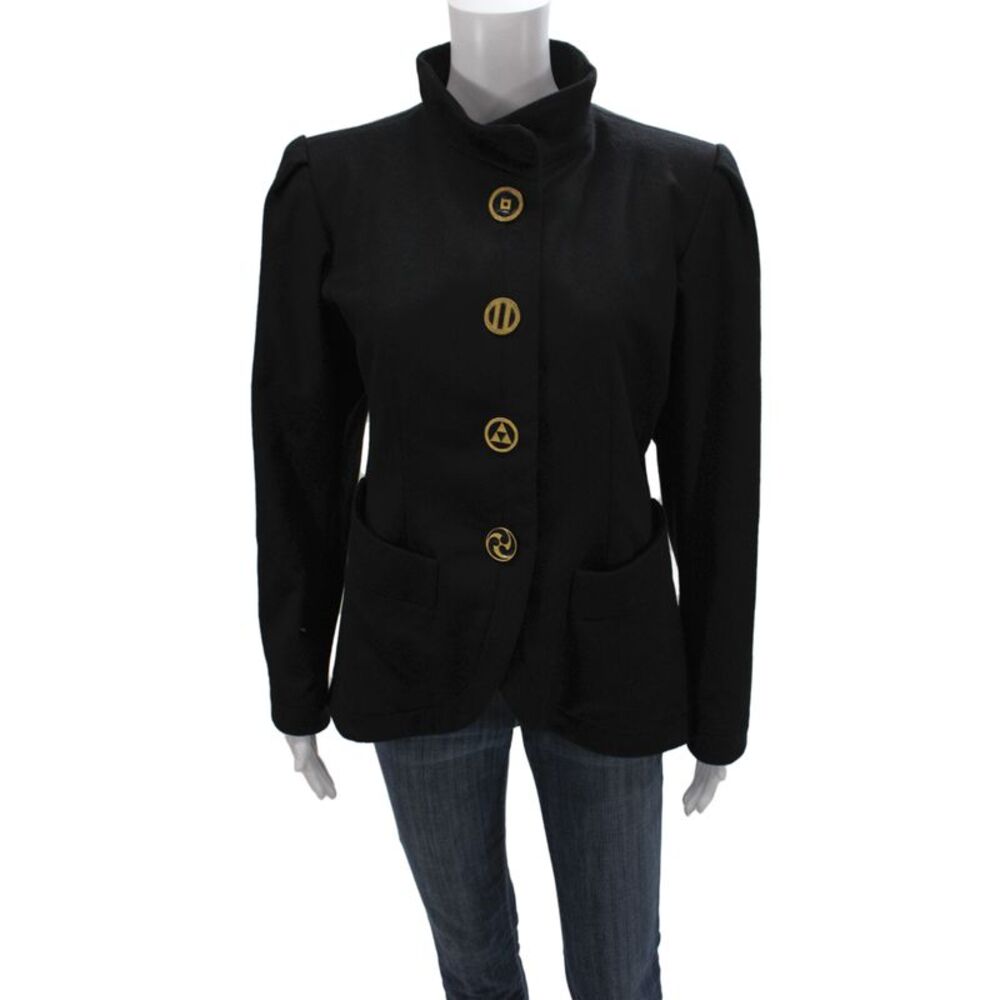 Yves Saint Laurent Womens Black Wool Jacket Button Closure Size 38